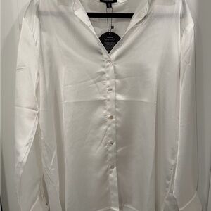 White Satin Button-Up Blouse